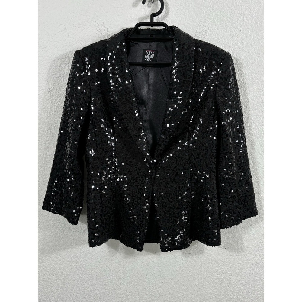 New York & Company Blazer Womens 8 Black‎ Sequin Party Jacket Eva Lorenzotti